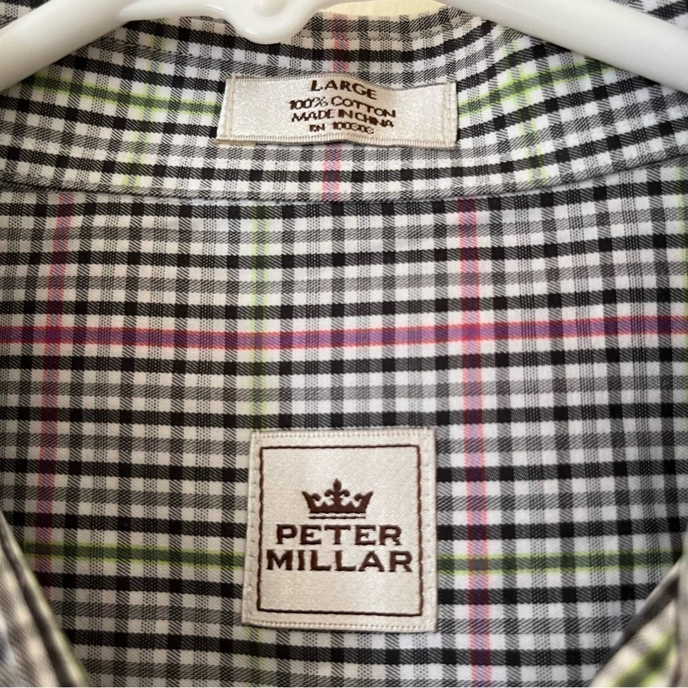 Peter Millar Men’s Large Plaid Green Pink Long Sleeve Button Down Dress Shirt - Picture 3 of 7
